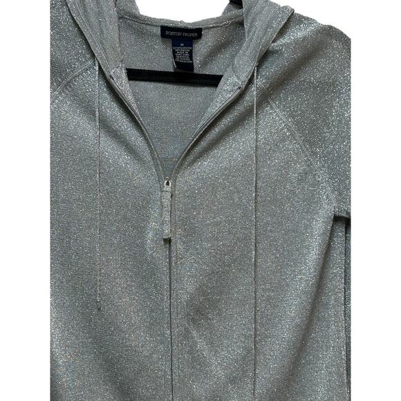 Boston Proper Full Zip Hoodie Long Sleeve Jacket Gray Bling Spatkle Med - Picture 4 of 10